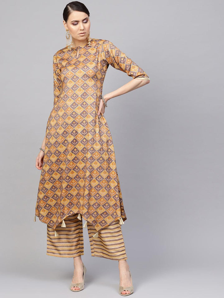 Yellow Printed Cotton Blend Kurta Set