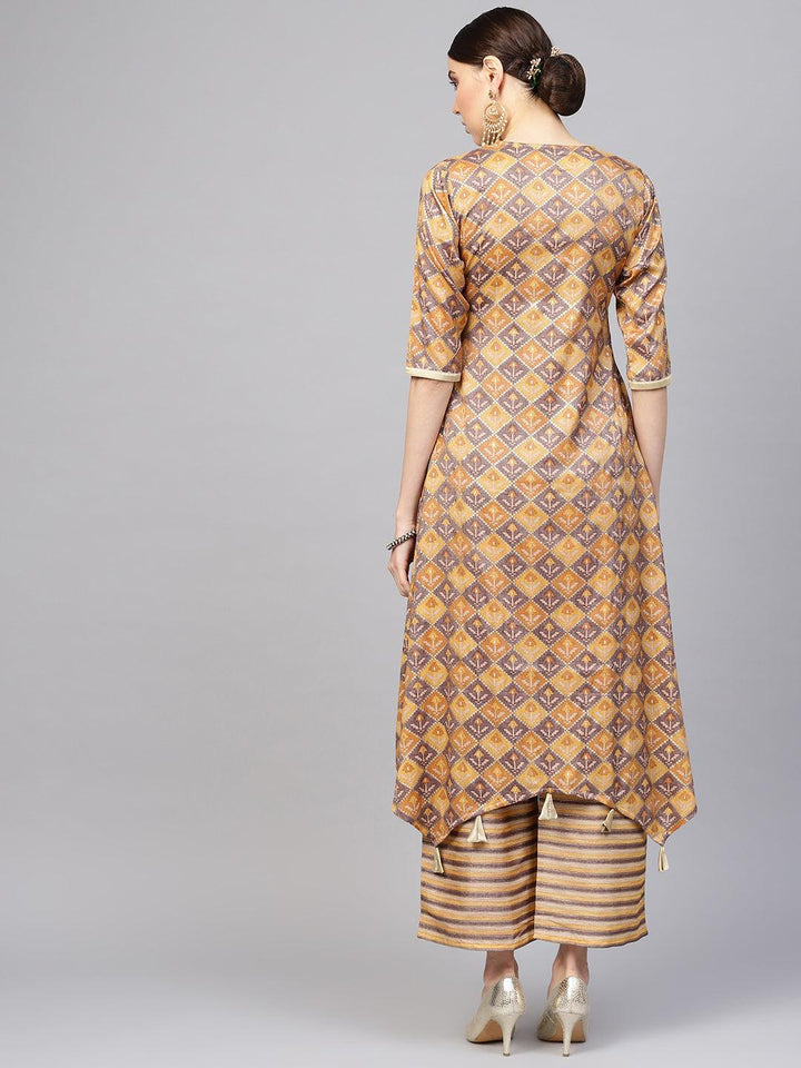 Yellow Printed Cotton Blend Kurta Set