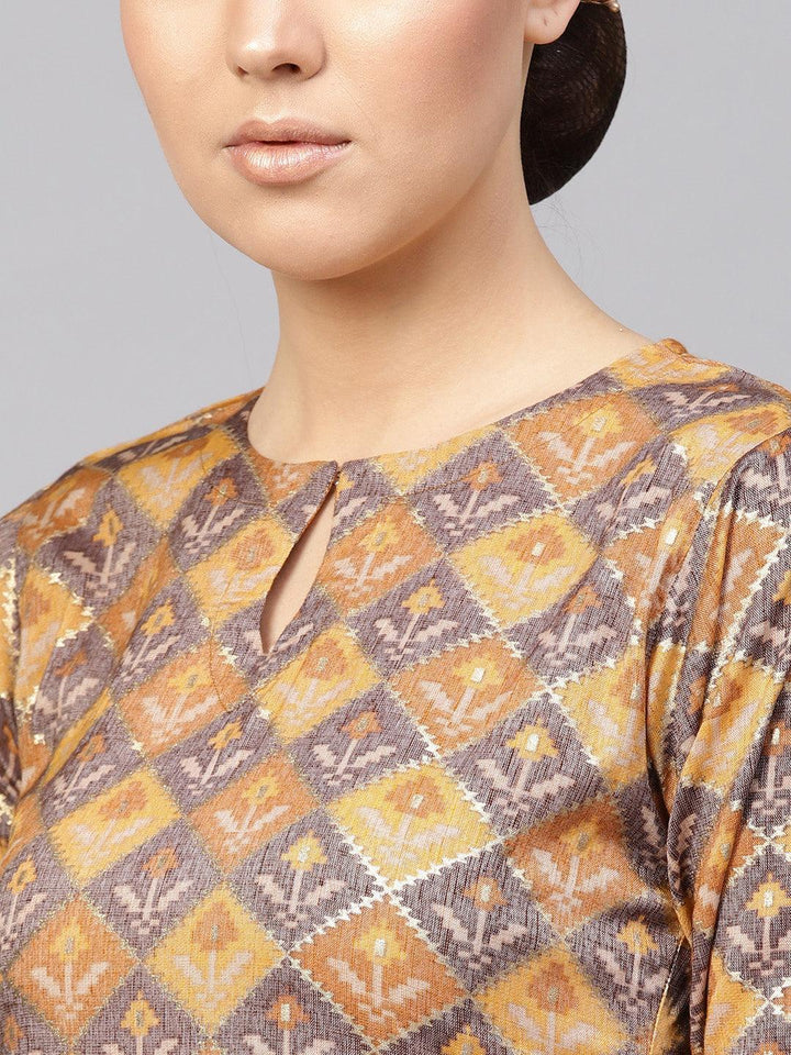 Yellow Printed Cotton Blend Kurta Set