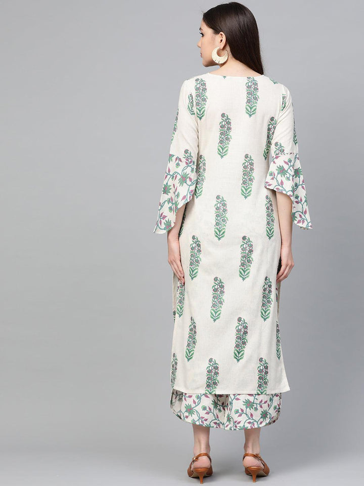 Off White Printed Cotton Kurta Set
