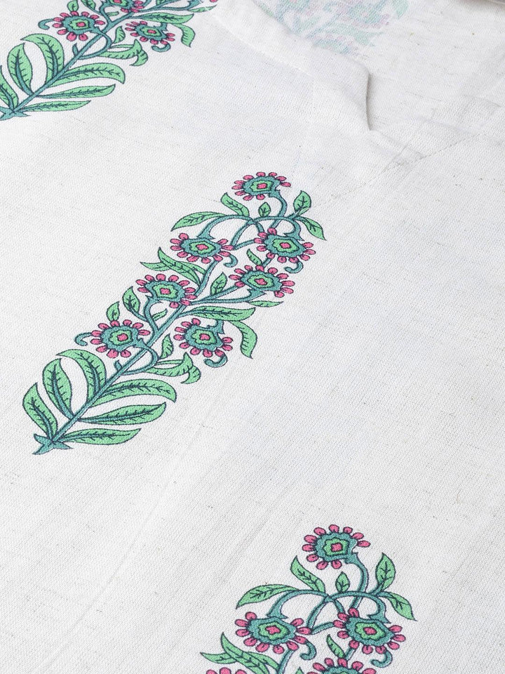 Off White Printed Cotton Kurta Set