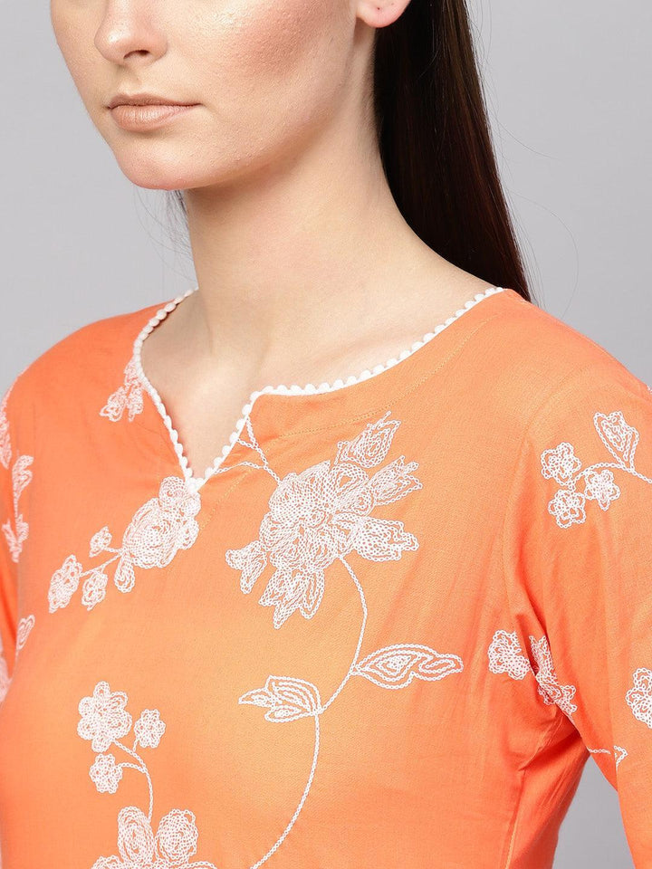 Orange Printed Cotton Kurta Set
