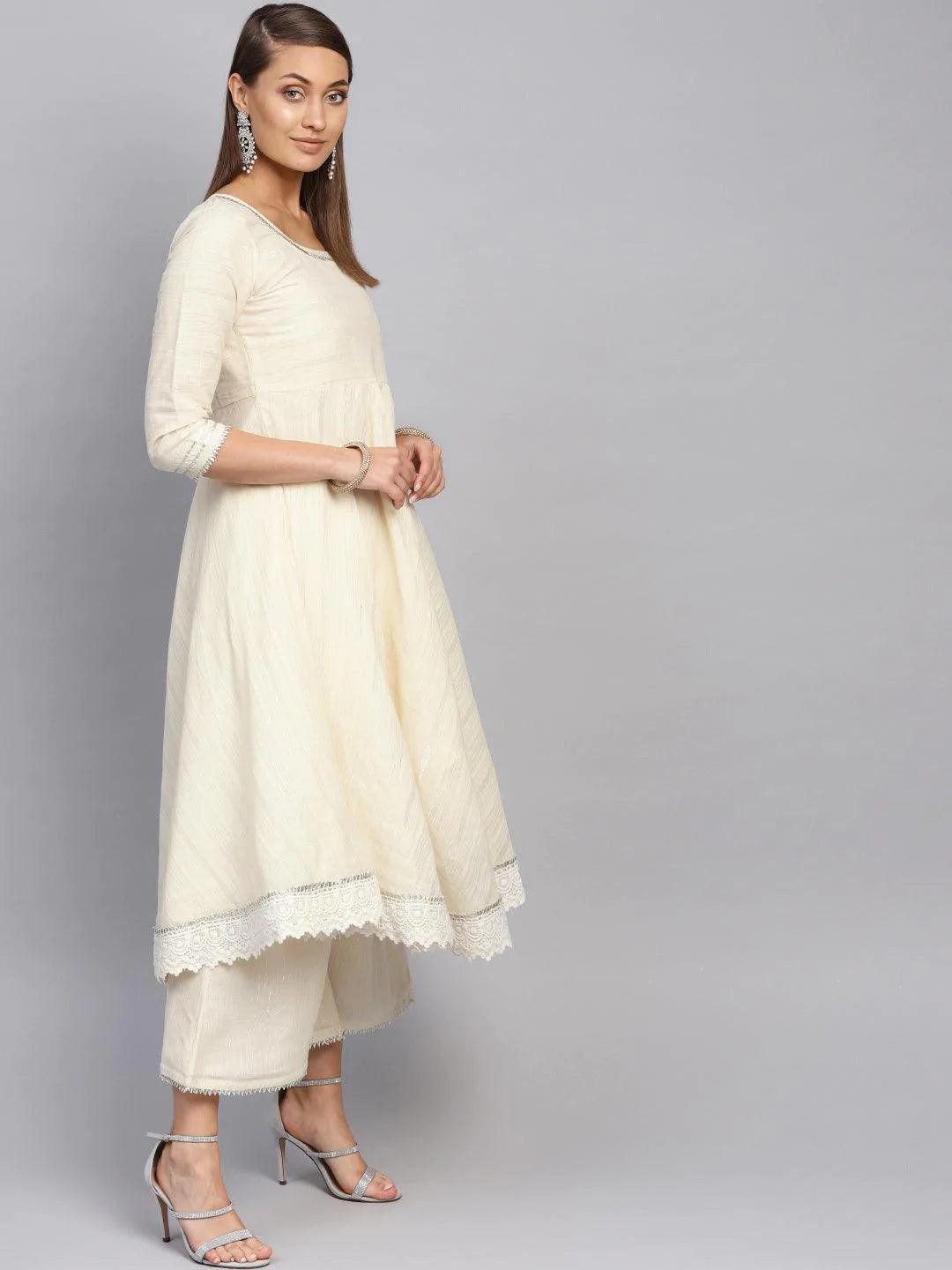 White Zari Work Cotton Suit Set - ShopLibas