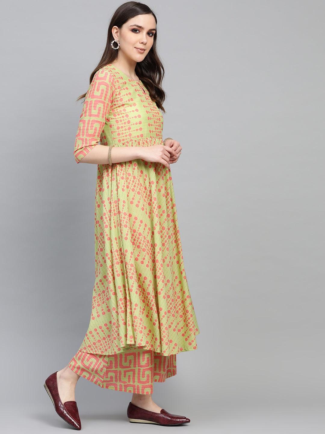Green Printed Cotton Kurta Set - ShopLibas