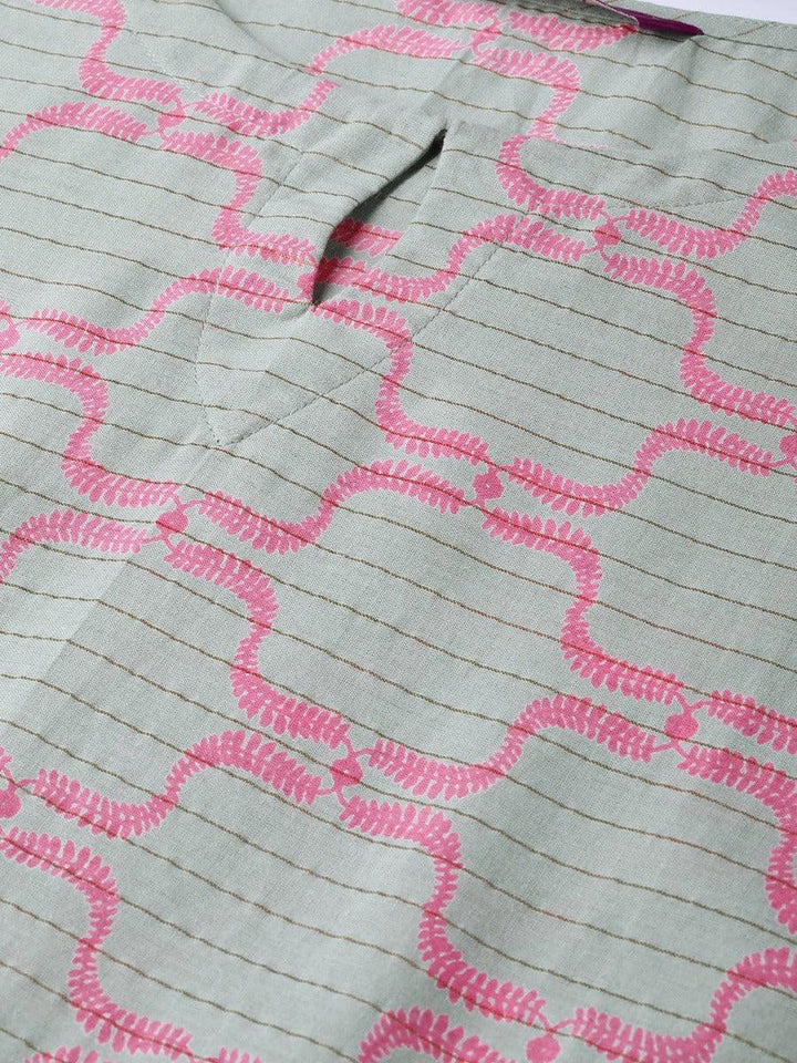 Green Printed Cotton Kurta Set