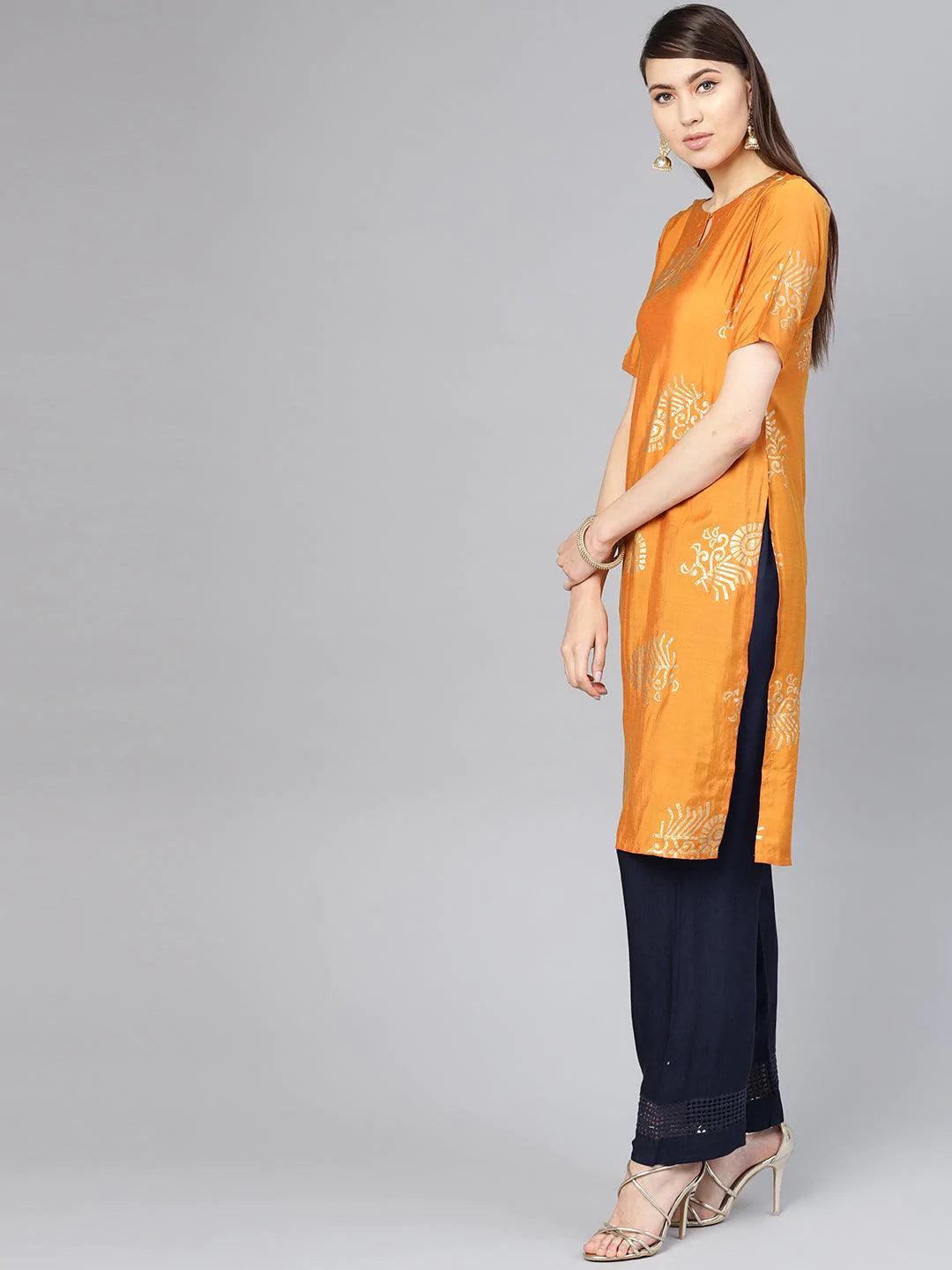 Orange Printed Muslin Kurta Set - ShopLibas