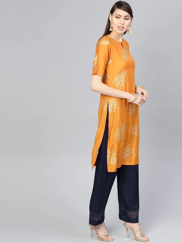 Orange Printed Muslin Kurta Set