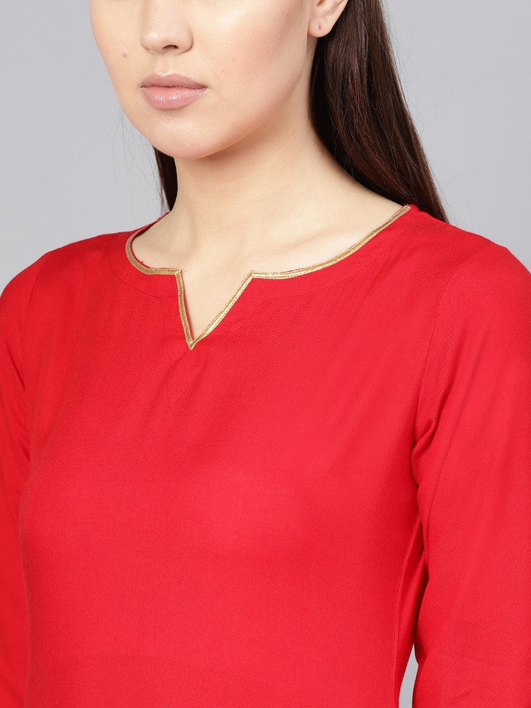 Red Solid Rayon Kurta Set - ShopLibas