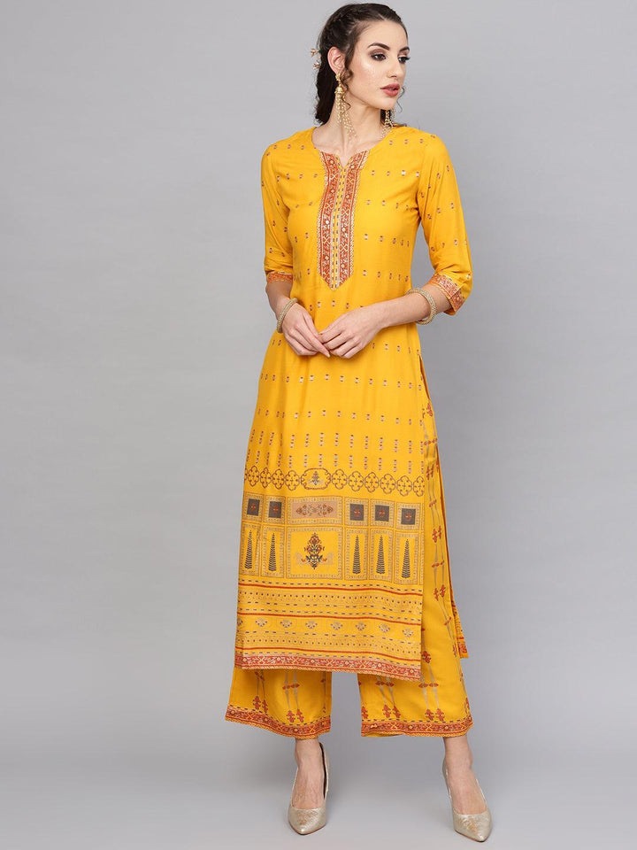 Yellow Printed Rayon Kurta Set