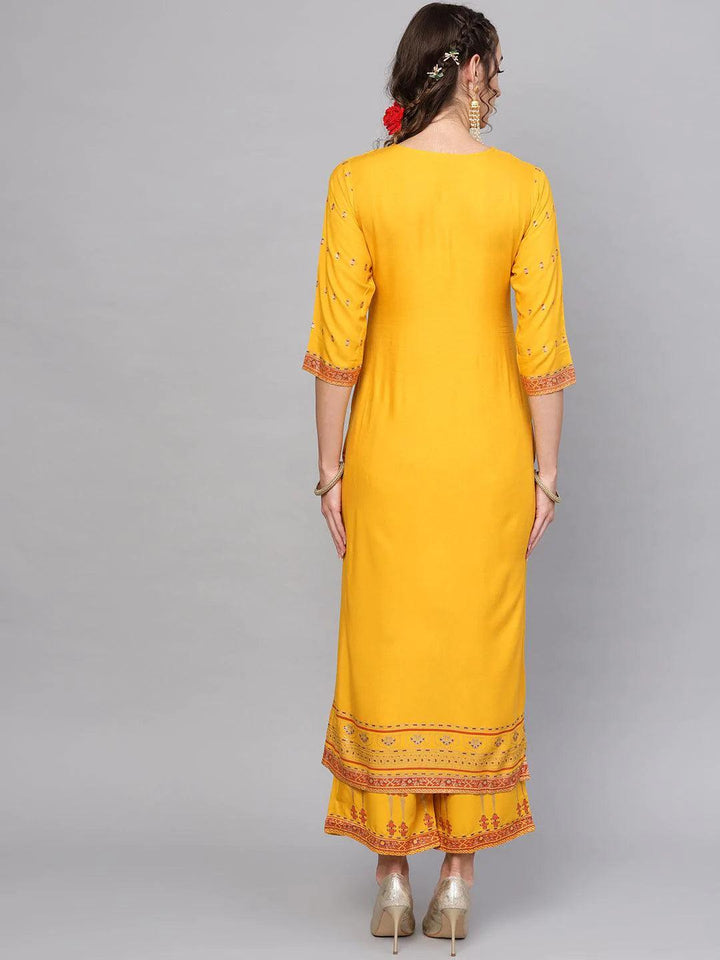 Yellow Printed Rayon Kurta Set