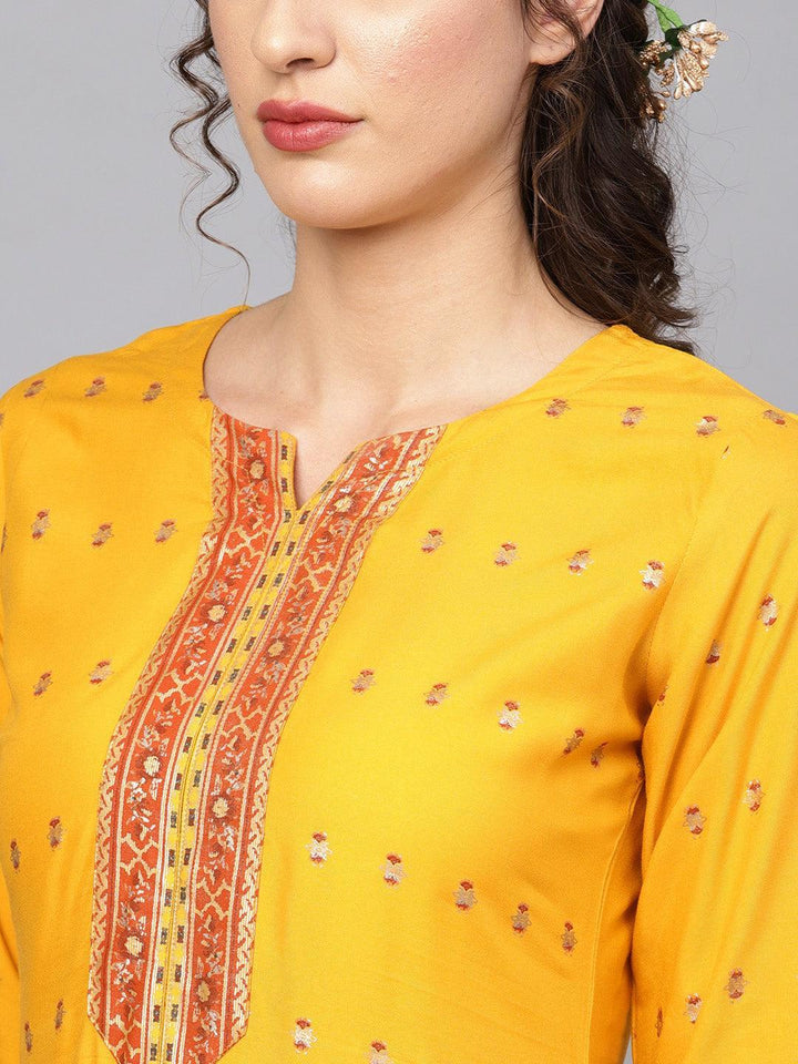 Yellow Printed Rayon Kurta Set