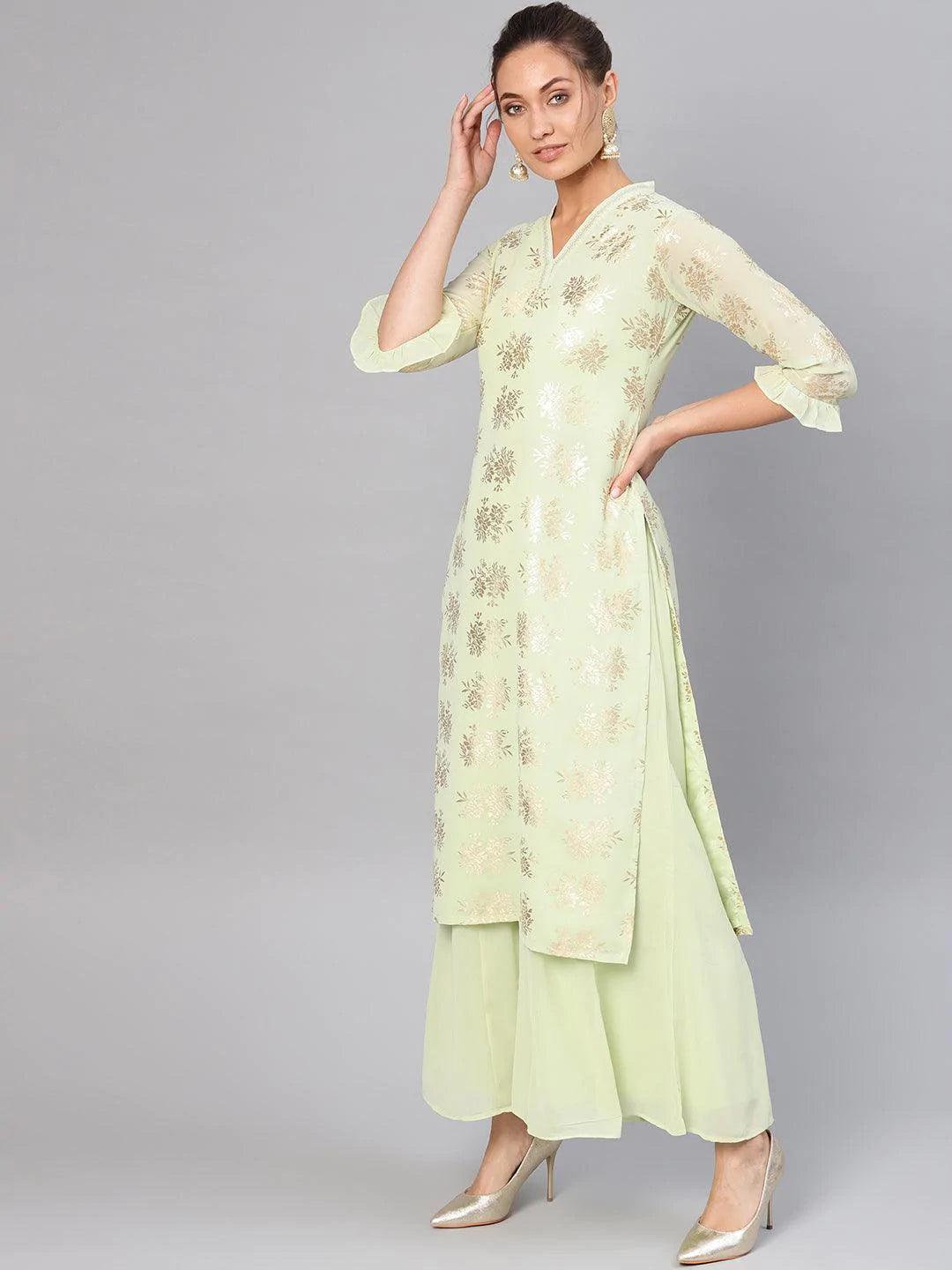 Green Printed Georgette Suit Set - ShopLibas