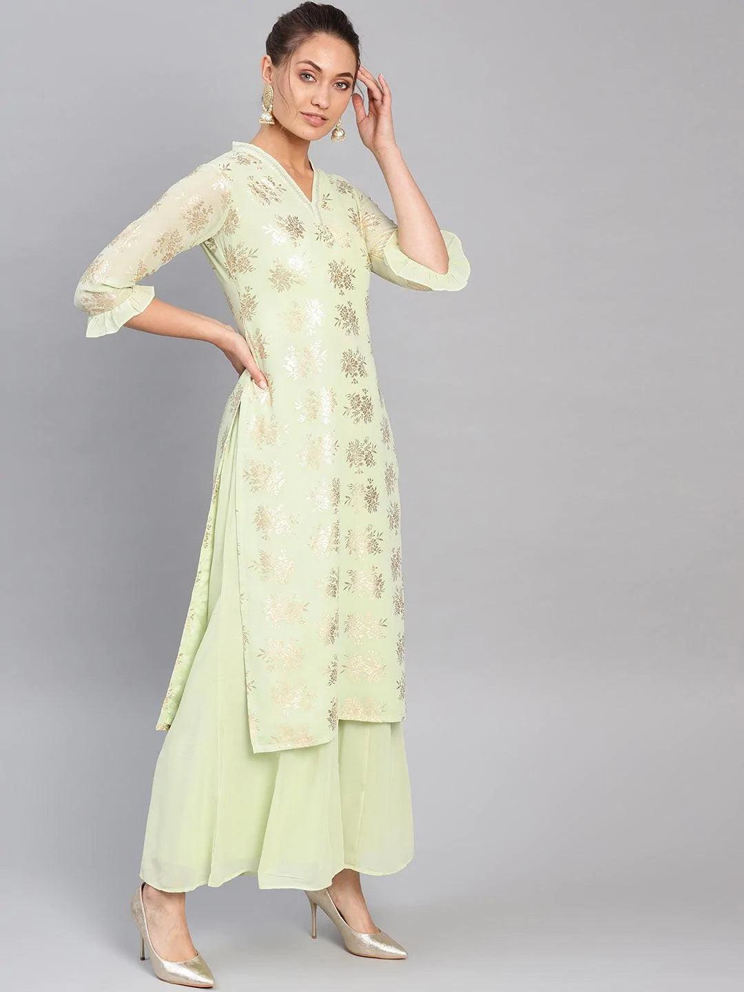 Green Printed Georgette Suit Set - ShopLibas