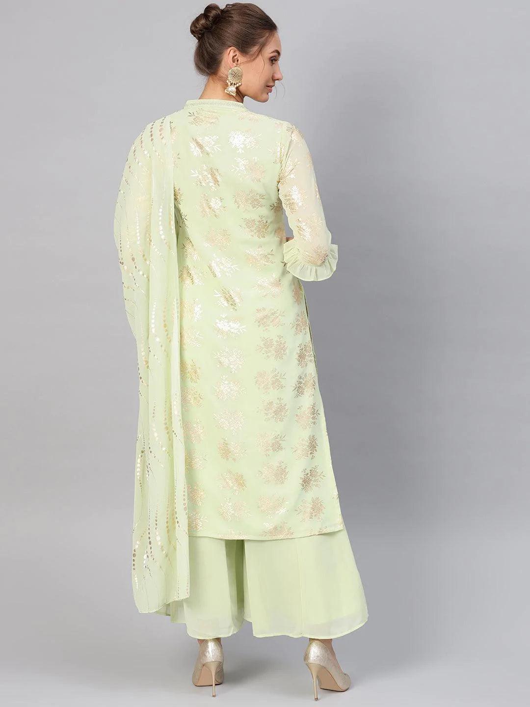 Green Printed Georgette Suit Set - ShopLibas