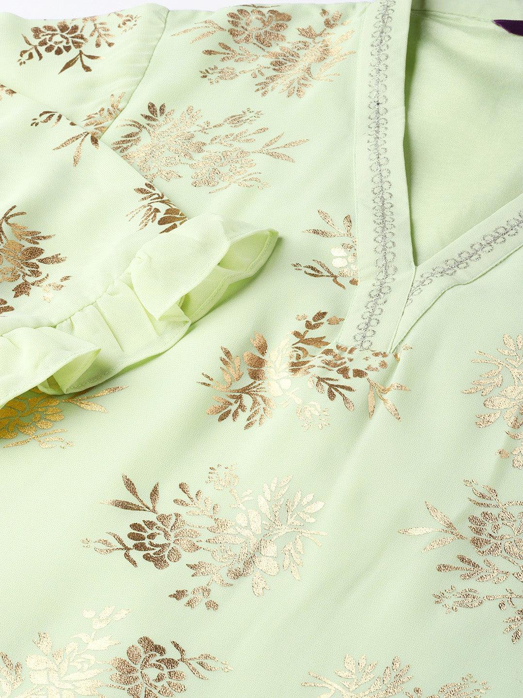 Green Printed Georgette Suit Set - ShopLibas