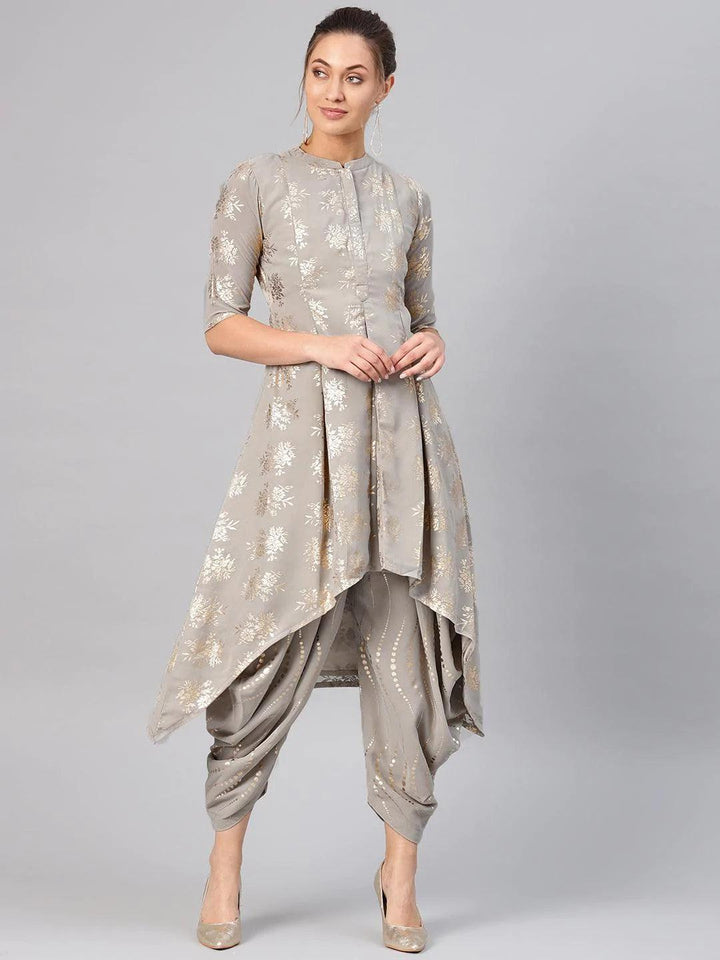 Grey Printed Georgette Kurta Set