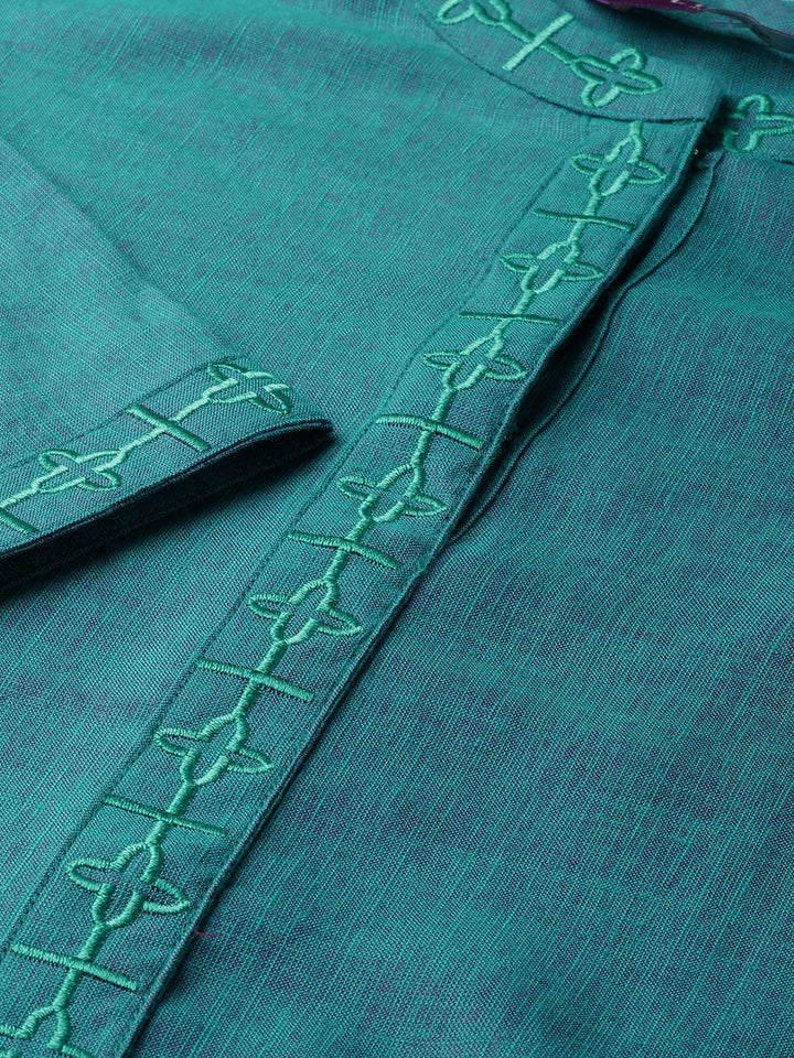 Blue Embroidered Rayon Kurta Set