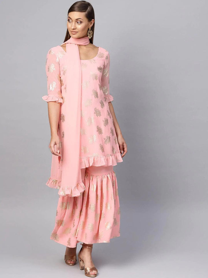 Pink Printed Georgette Suit Set