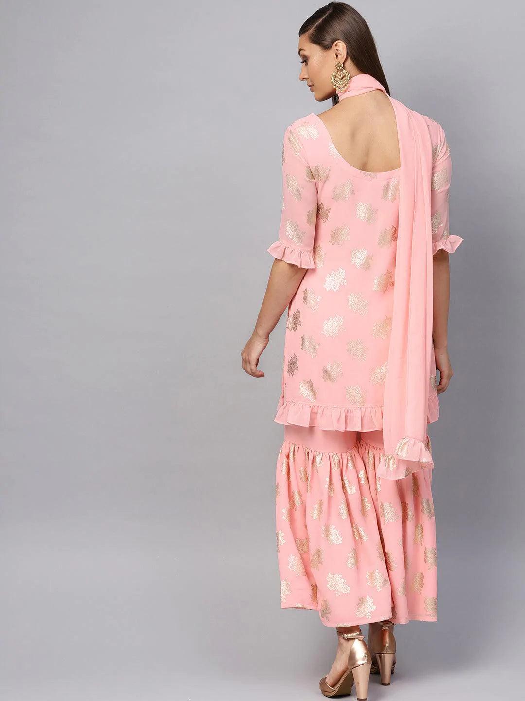 Pink Printed Georgette Suit Set - ShopLibas