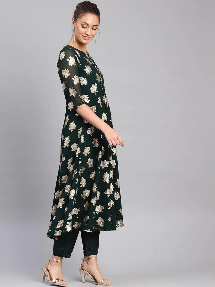 Green Printed Georgette Suit Set