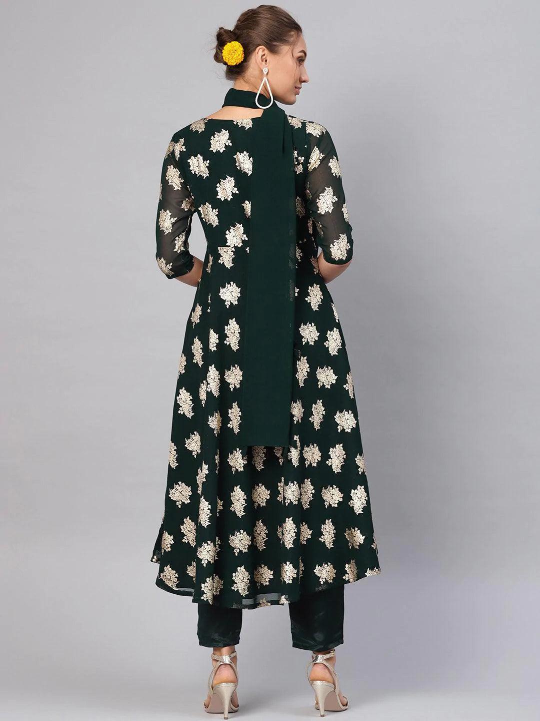 Green Printed Georgette Suit Set - ShopLibas