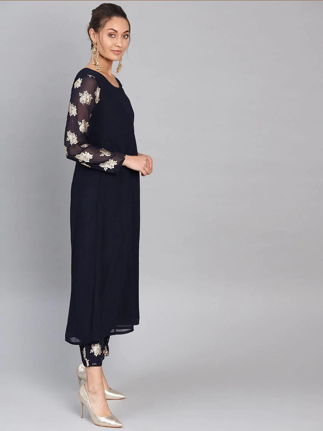 Blue Solid Georgette Suit Set - ShopLibas