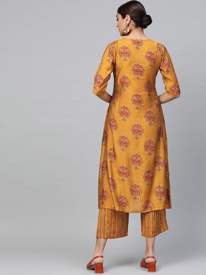 Yellow Printed Polyester Kurta Set