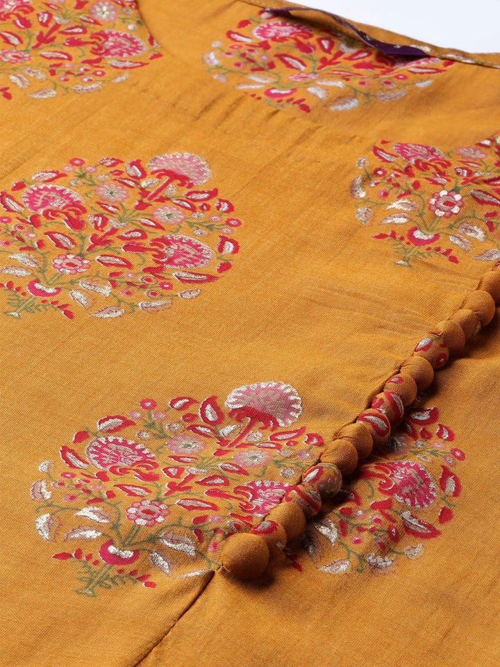 Yellow Printed Polyester Kurta Set