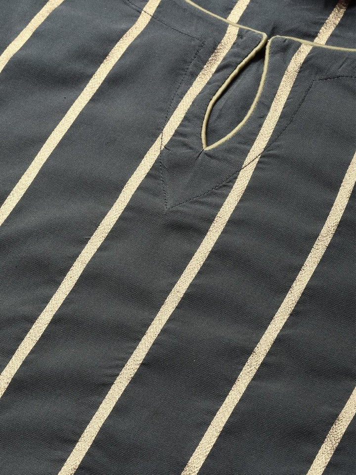 Charcoal Grey Self Design Chanderi Suit Set