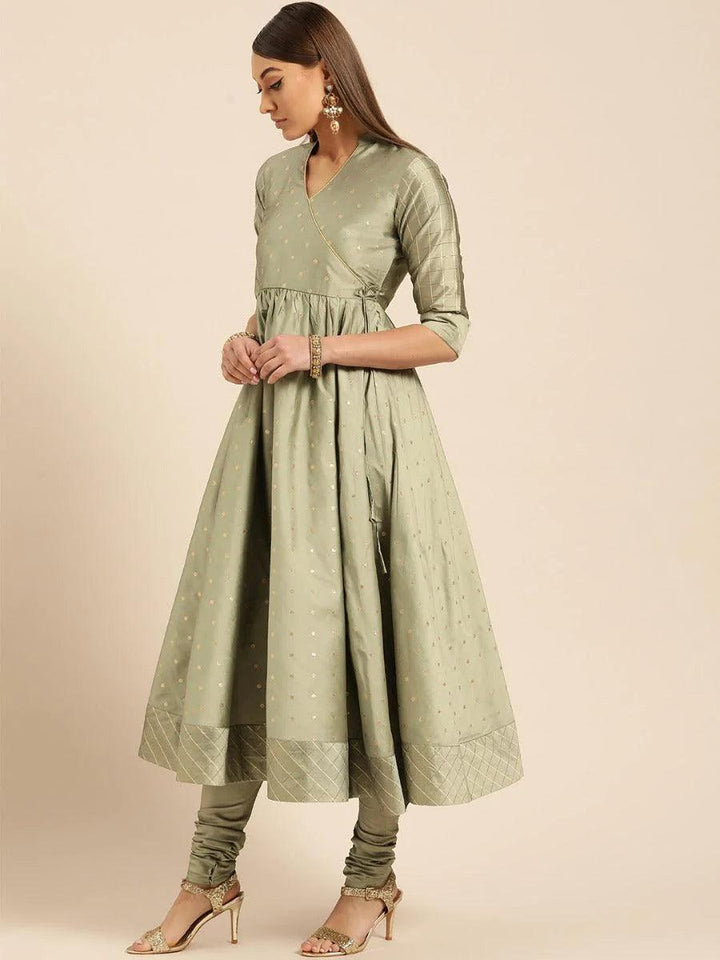 Grey Self Design Silk Suit Set
