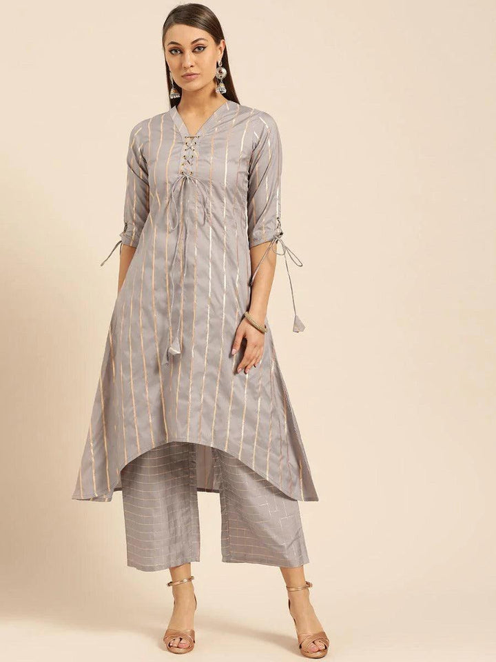 Grey Self Design Chanderi Kurta Set