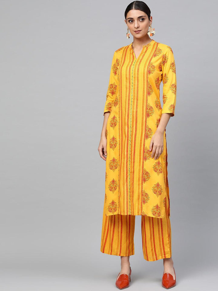 Yellow Printed Rayon Kurta Set