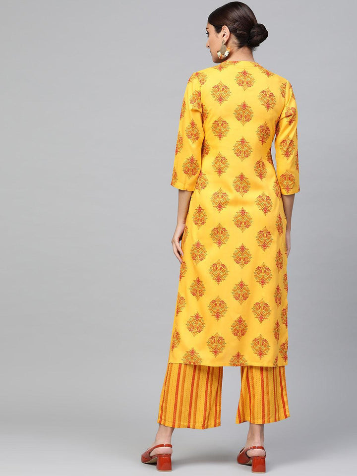 Yellow Printed Rayon Kurta Set