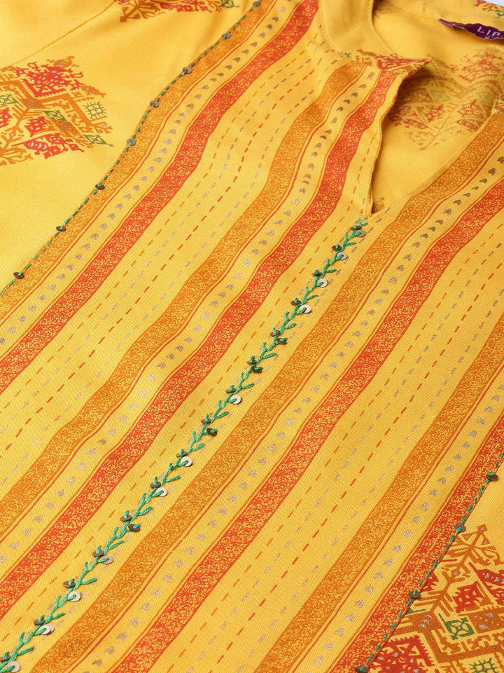 Yellow Printed Rayon Kurta Set