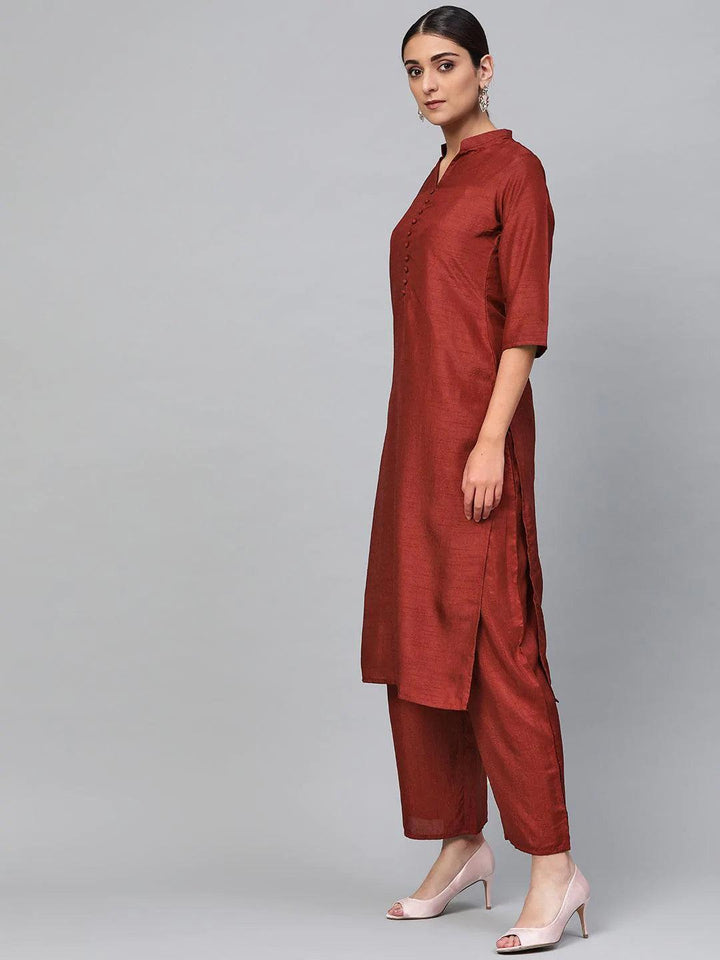Maroon Solid Silk Suit Set