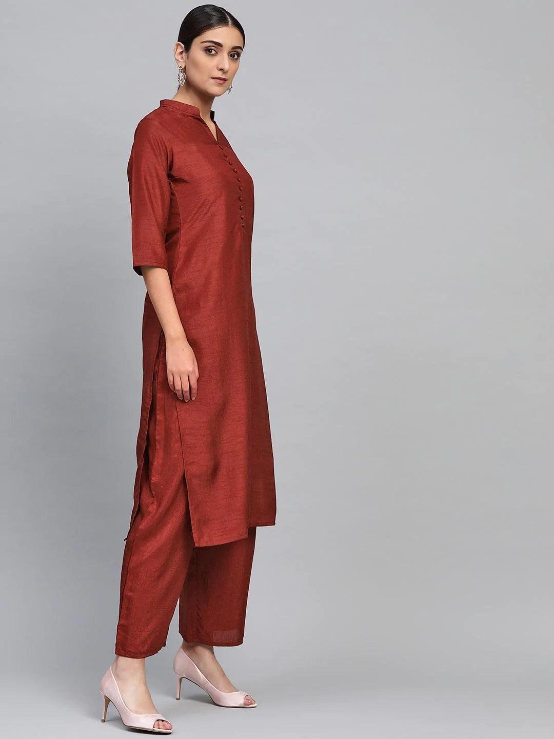 Maroon Solid Silk Suit Set - ShopLibas