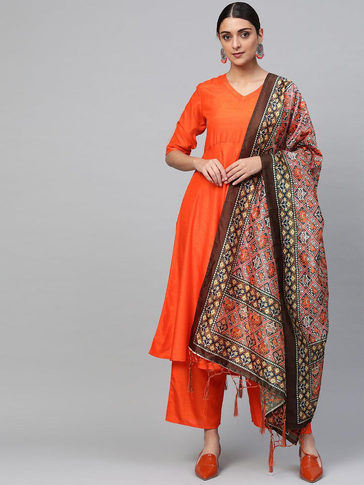 Orange Solid Chanderi Suit Set