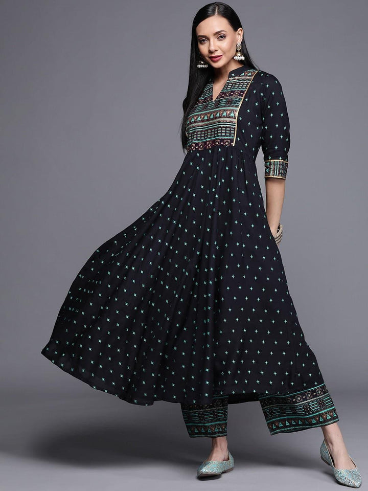 Blue Printed Rayon Kurta