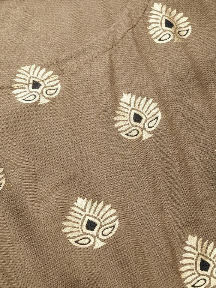 Taupe Printed Rayon Kurta Set