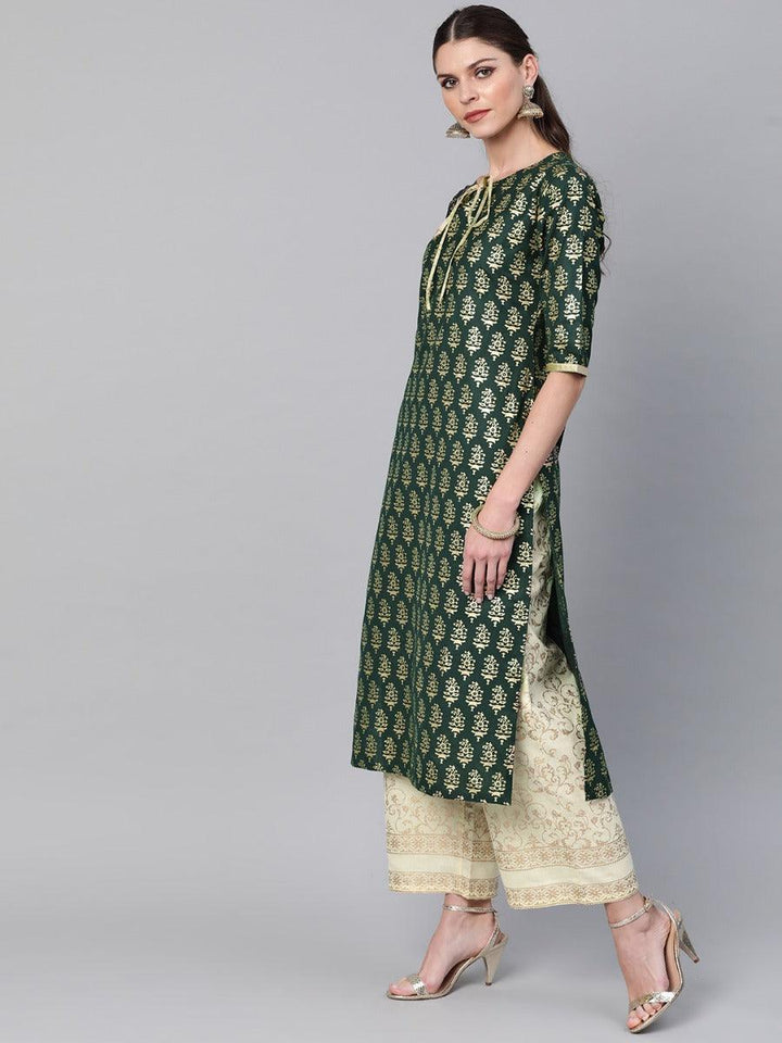 Green Printed Cotton Kurta Set