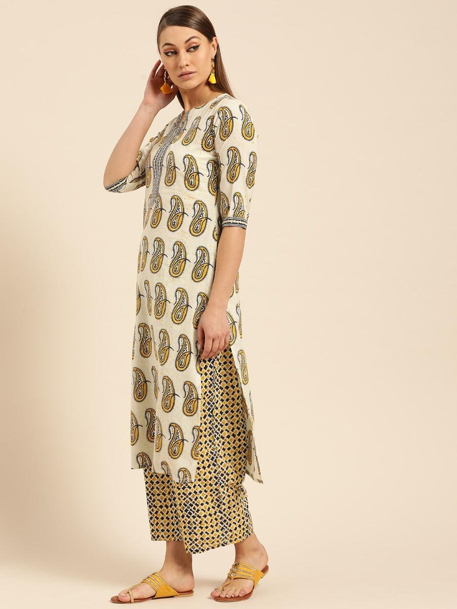 Off-White Printed Cotton Suit Set - ShopLibas