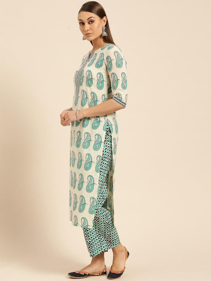 Off-White Printed Cotton Suit Set