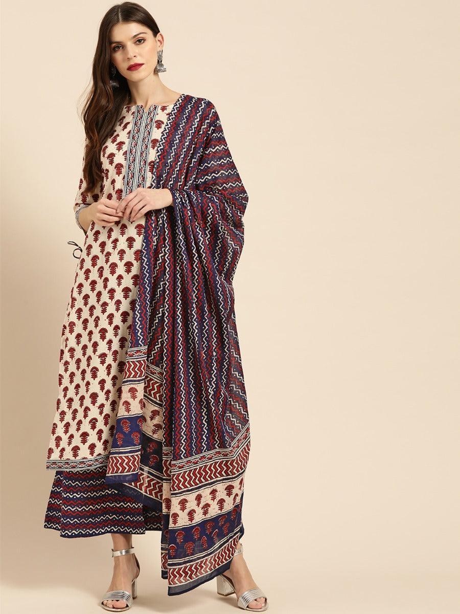 Off-White Printed Cotton Suit Set - ShopLibas