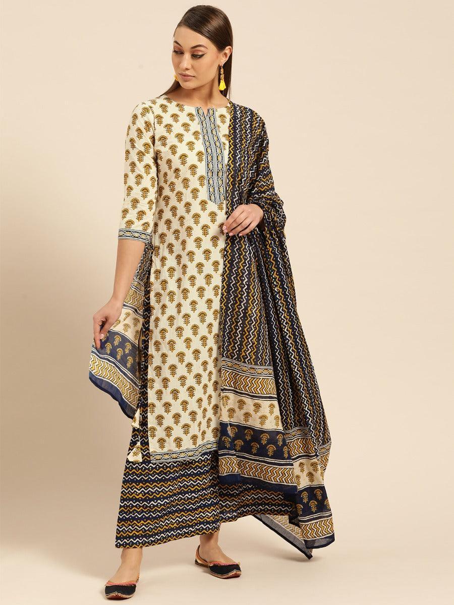 Off-White Printed Cotton Suit Set - ShopLibas