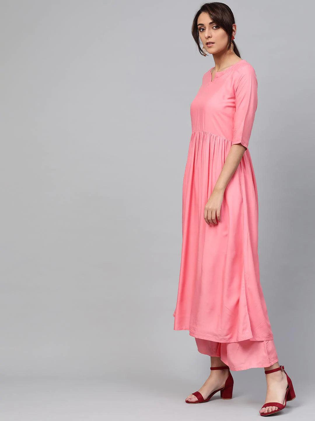 Pink Solid Rayon Suit Set - ShopLibas