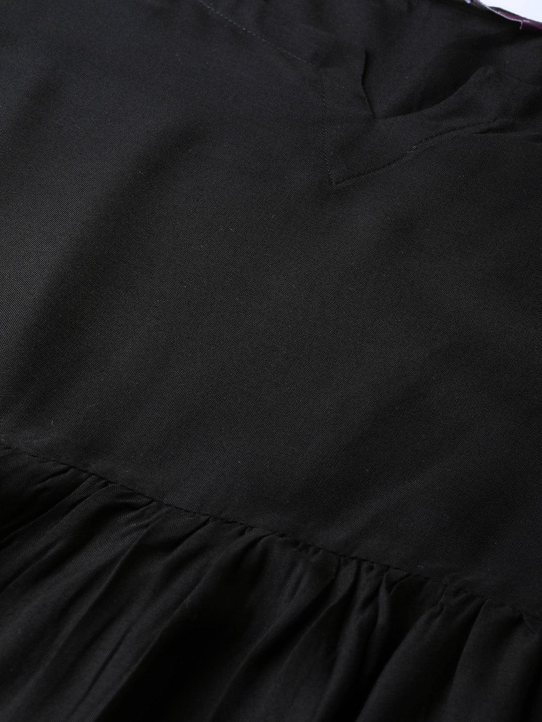 Black Solid Rayon Suit Set - ShopLibas