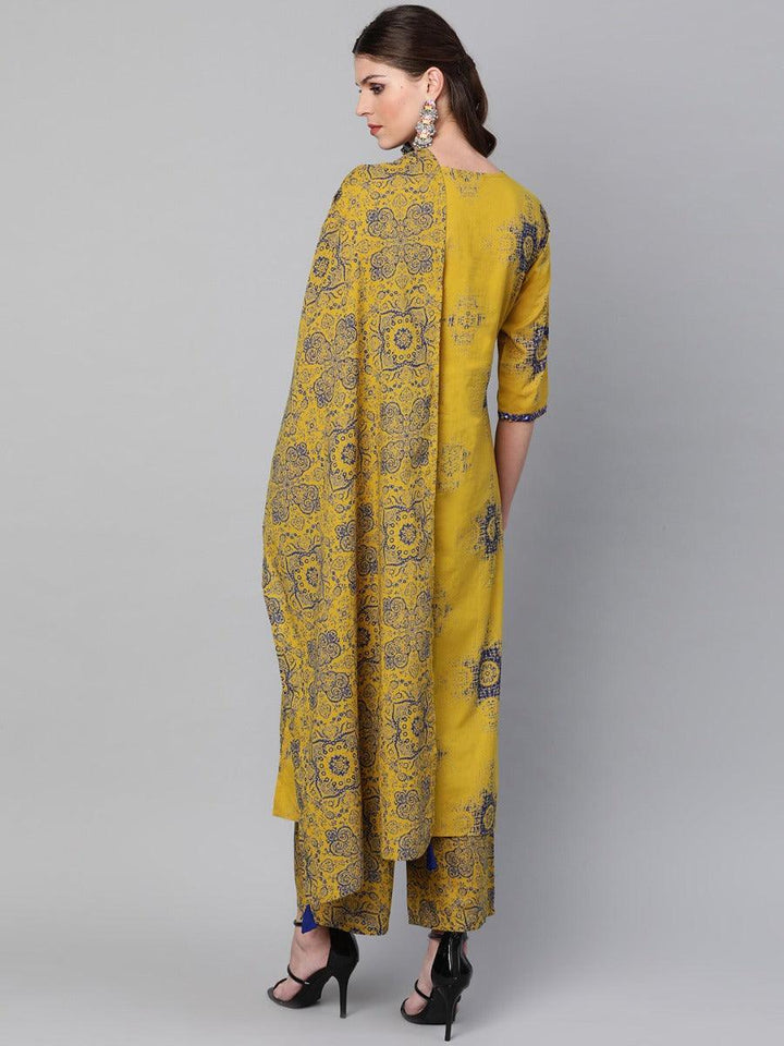 Mustard Printed Cotton Suit Set
