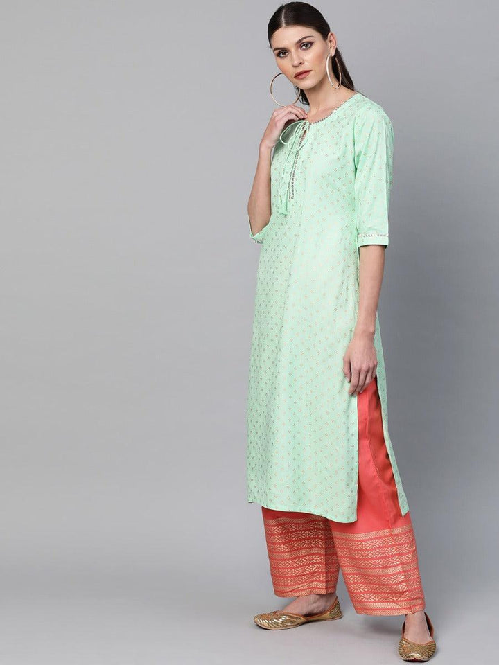 Sea Green Printed Rayon Kurta Set