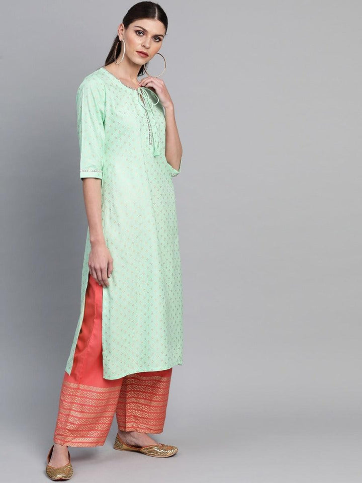 Sea Green Printed Rayon Kurta Set