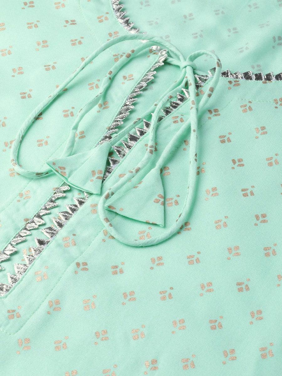 Sea Green Printed Rayon Kurta Set - ShopLibas